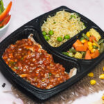 Grilled chicken salsa sauce with brown rice saute vegetable combo